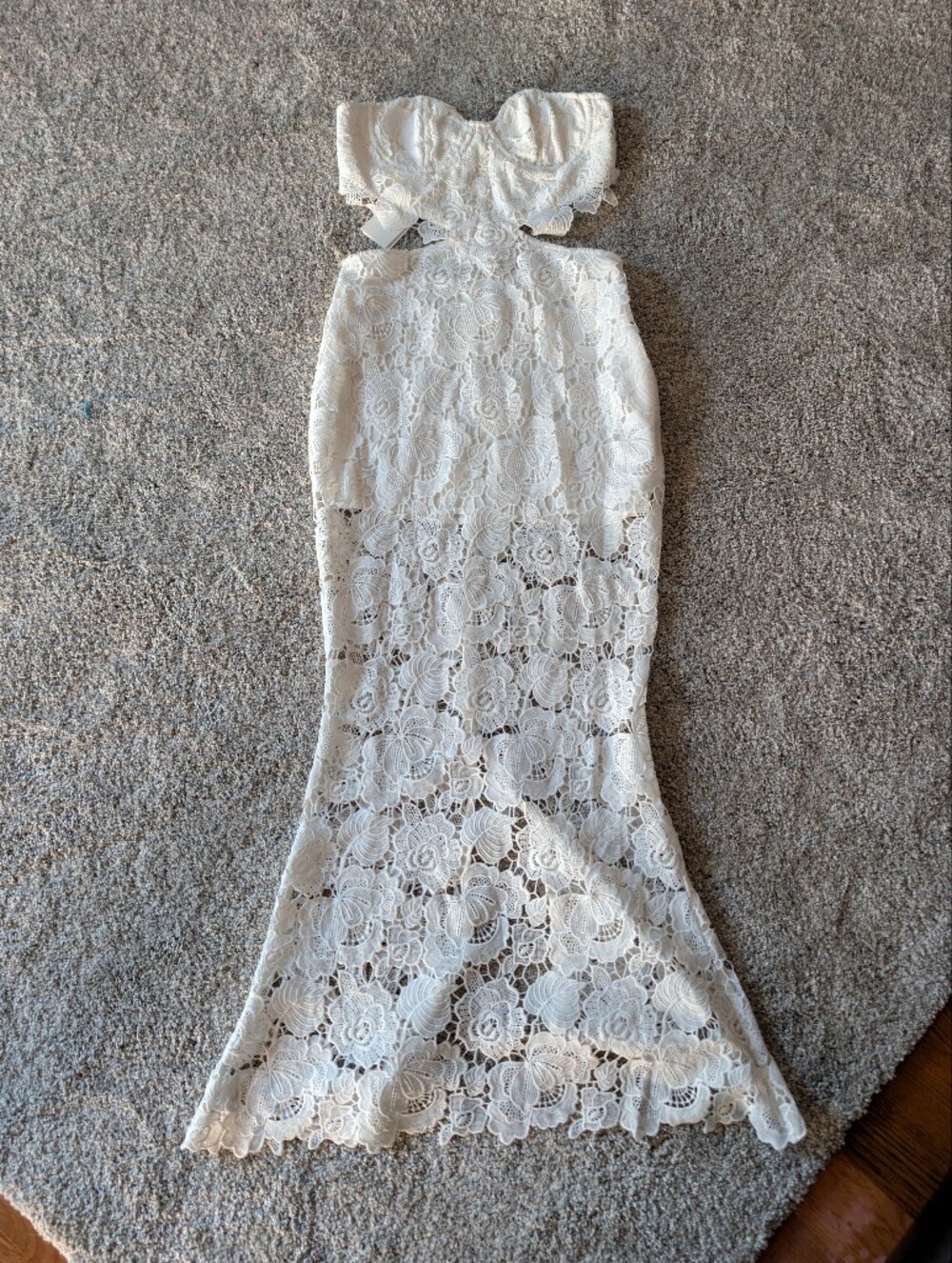 Rococo Sand Strapless White Lace Cutout Gown